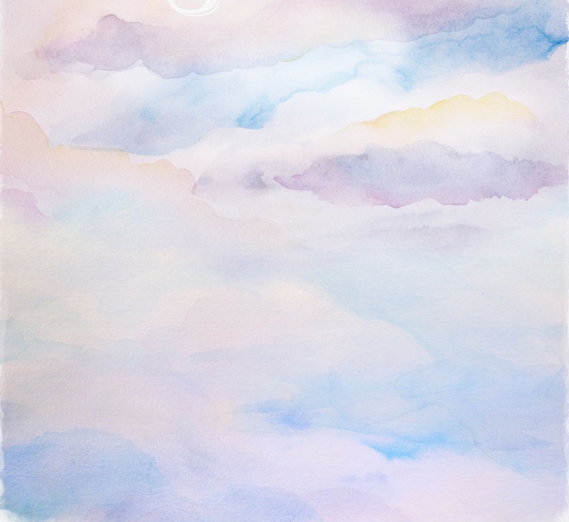 Soft watercolor pastel background blending pink, blue, and purple hues.